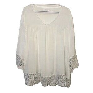Fyve White Lace Trim Boho Tunic Top Women’s Plus Size 3X V-Neck Flowy